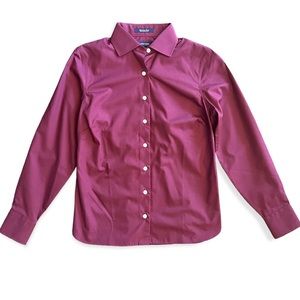 Land's End Burgundy Button Down Wrinkle Free Long Sleeve Shirt size OP